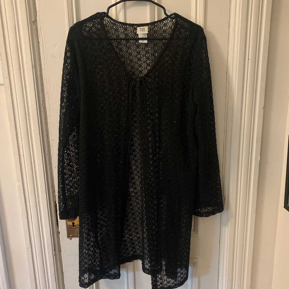 Black Sheer/lacy Cover-Up open coat